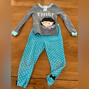 Wonder Woman Top with Teal and White Polka Dot Bottom Pajama Set